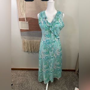 Vintage Y2K J Marco Aqua Paisley Costal Vacay Ruffle Maxi Asymmetrical Dress 6